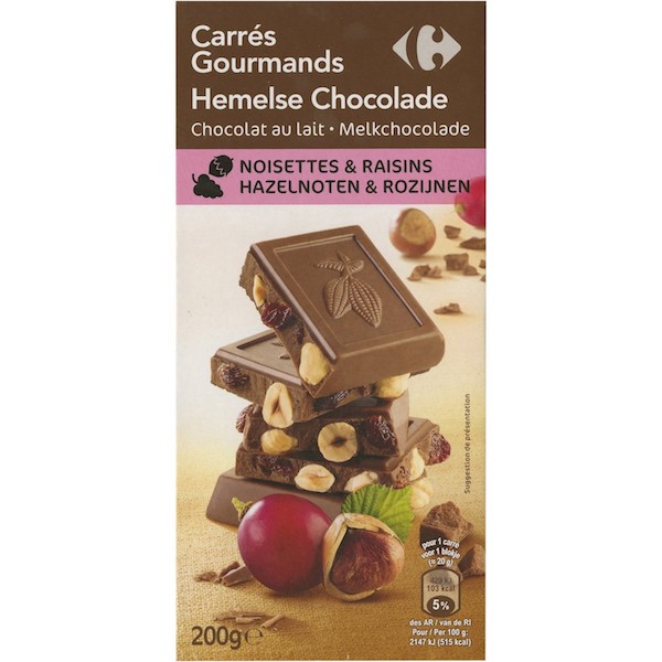 CHOCOLAT AU LAIT NOISETTES RAISINS