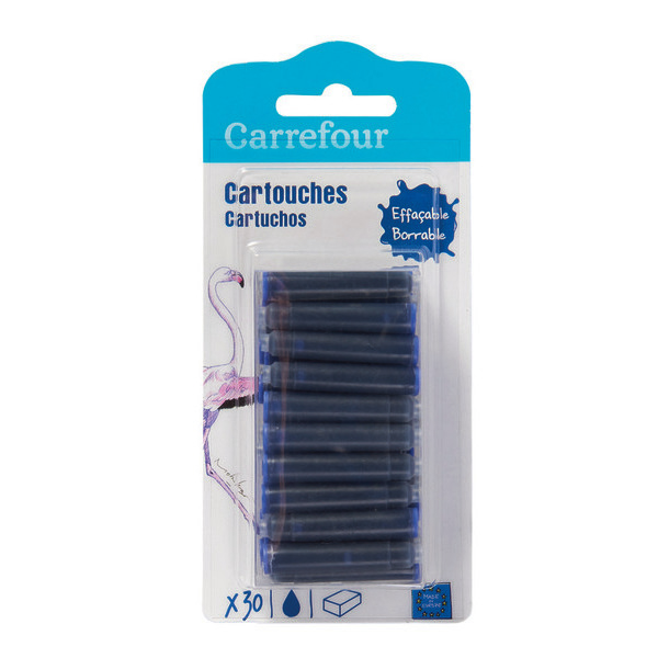 Stylo roller effaçable bleu + 3 cartouches bleues CARREFOUR